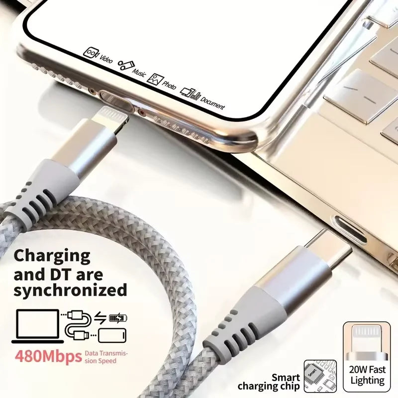 1PC 2PCS Type C to Lightning Fast Charging Data Cable MFI Certified 20W Nylon Braided Cable for iPhone14 14Pro 14Plus 13 12 11 X