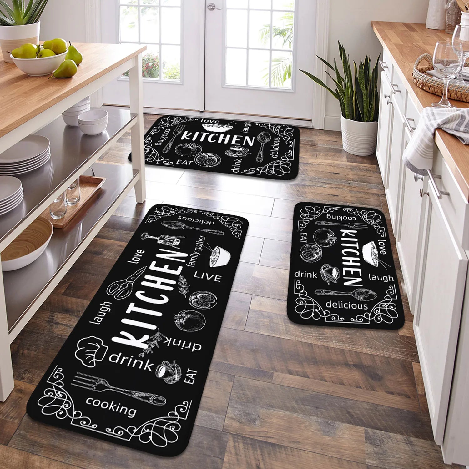 VIKAMA kitchen carpet washable, non-slip, absorbent floor mat, bathroom floor mat, absorbent kitchen mat, door mat, room decorat