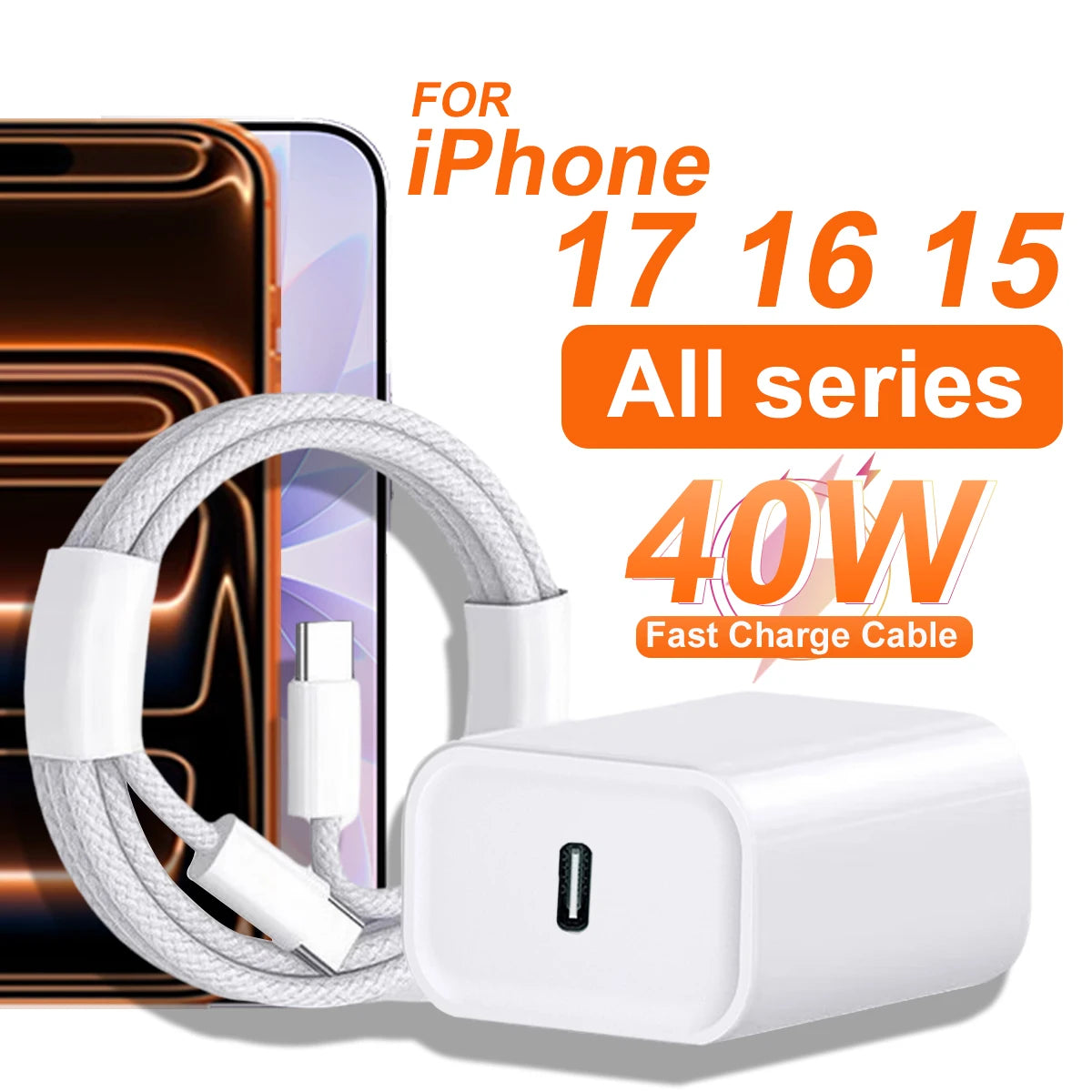 PD 40W Charger USB C Fast Charging Cable For iPhone 17 16 15 Pro Max Air Mini Type C Data line Quick Phone Charger Power Adapter