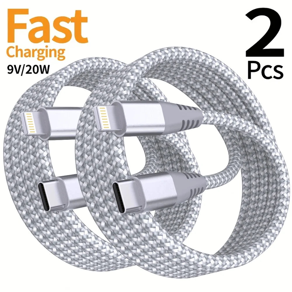 1PC 2PCS Type C to Lightning Fast Charging Data Cable MFI Certified 20W Nylon Braided Cable for iPhone14 14Pro 14Plus 13 12 11 X