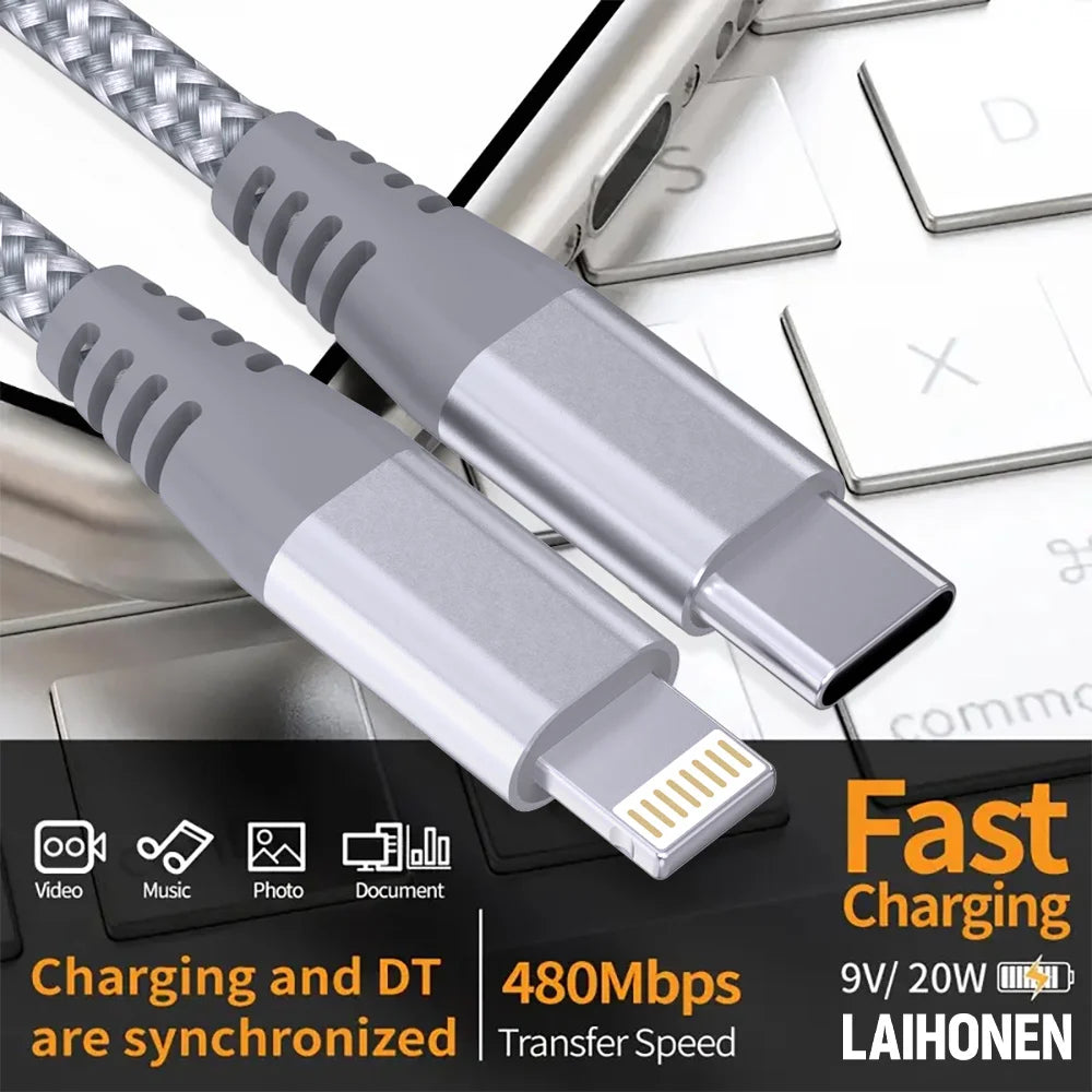 1PC 2PCS Type C to Lightning Fast Charging Data Cable MFI Certified 20W Nylon Braided Cable for iPhone14 14Pro 14Plus 13 12 11 X