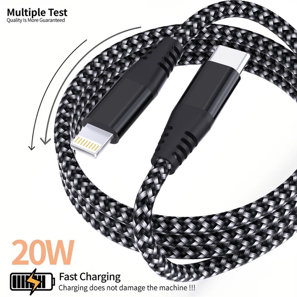 1PC 2PCS Type C to Lightning Fast Charging Data Cable MFI Certified 20W Nylon Braided Cable for iPhone14 14Pro 14Plus 13 12 11 X