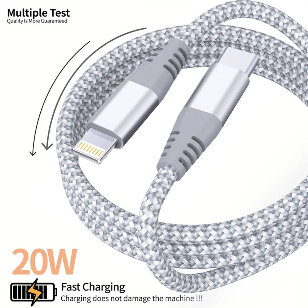 1PC 2PCS Type C to Lightning Fast Charging Data Cable MFI Certified 20W Nylon Braided Cable for iPhone14 14Pro 14Plus 13 12 11 X